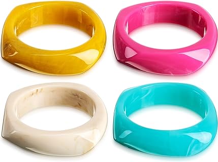4 Pcs Colorful Square Acrylic Resin Bangle Bracelet Wide Geometric Irregular Wristbands Women Girl