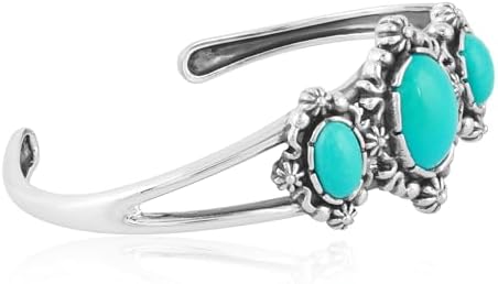 American West Sterling Silver Women's Cuff Bracelet with Box Chain and Oval Turquoise Gemstones - Small to Large