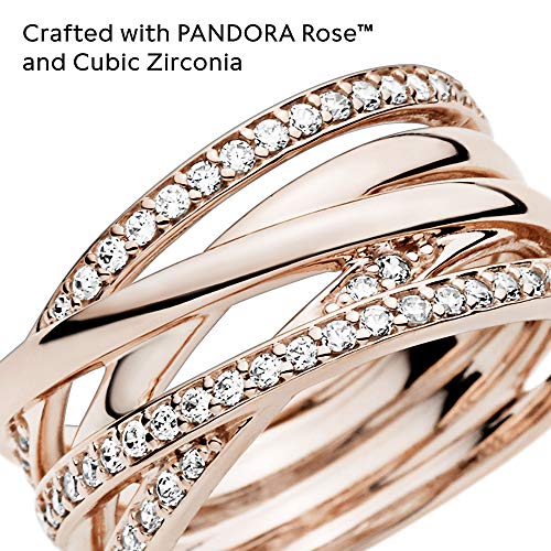 Pandora Sparkling & Polished Lines Entwined Ring - Rose Gold Ring for Women - Chic Cocktail Ring - Gift for Her - 14k Rose Gold-Plated Rose with Cubic Zirconia - Size 6