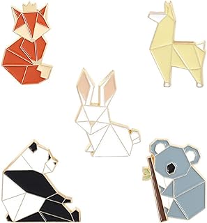 5Pcs Animal Brooch Pin Origami Enamel Panda Fox Brooch Cute Cartoon Dog Koala Rabbit Lapel Pin for Women Men Girls Jewelry Gift Hat Bags Decoration
