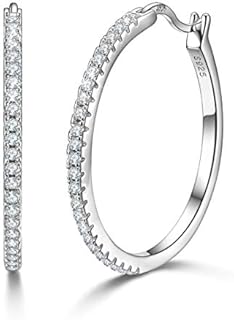 925 Sterling Silver Hoops Big Round Loops Earrings Paved Zircon Halo CZ Women Ear Jewelry 20 30 40mm