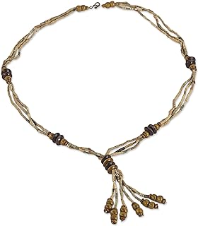 NOVICA Handcrafted Sterling Silver Beaded Pendant Necklace with Easy-Hook Clasp and Cord Chain, 4.7 Inches with Rustic Hazelnut Design - Made in Ghana