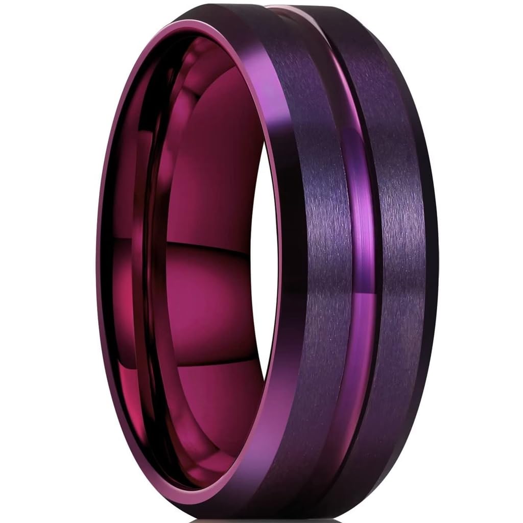 Jude Jewelers 8mm Purple Color Stainless Steel Matte Brushed Classic Plain Wedding Band Ring