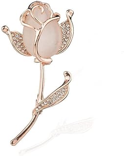 Rose Flower Brooch Elegant Shining Crystal Flower Brooches Opal Stone Rhinestone Lapel Pin for Wedding Bouquet Christmas Party Valentine’s Day Gift for Women Girls