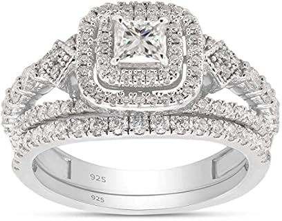 VVS1 Clarity Lab-Created Moissanite Diamond Wedding Ring Set in 14K Rose Gold Plated Silver for Her, Princess and Round Cut Design - Perfect Mother's Day Gift