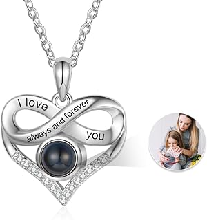 Custom Heart Necklace with Picture Inside - Picture Necklace Personalized Photo Projection Pendant: Mothers Day Birthday Gifts Mom Necklace for Women - Memorial Gifts for Girlfriend Wife Grandma