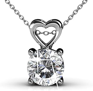Cate & Chloe Marian 18k White Gold Heart Pendant Necklace with Round Cut Crystals for Women, Cable Chain with Lobster-Claw Clasp, Bridal Jewelry