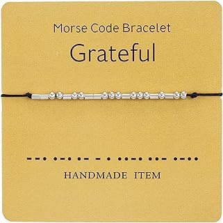 Inspirational Morse Code Beaded Bracelet with Card Adjustable Braide String Rope Wrap Bracelet for Women Men Girl Boy Teen Lover Friend Handmade Christmas Thanksgiving Day Jewelry Gift