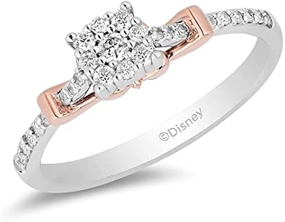 Jewelili Enchanted Disney Fine Jewelry 10K White and Rose Gold with 1/5 Cttw Diamond Snow White Promise Ring