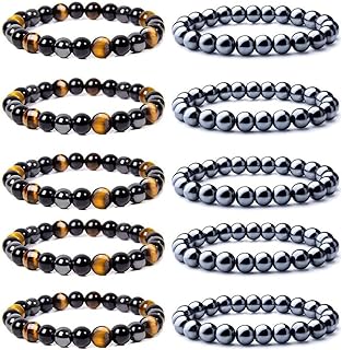 WAINIS 10PCS 8mm Black Hematite Magnetic Bead Therapy Bracelet For Men Women Stone Bracelet Stress Relieving Triple Protection Anxiety Relief Bracelet Jewelry