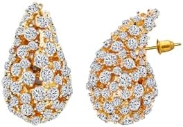 Luxurious Gold Plated Large Crystal Hoop Earrings featuring an Elegant Drop Design with Secure Push-Back Closure, for Women