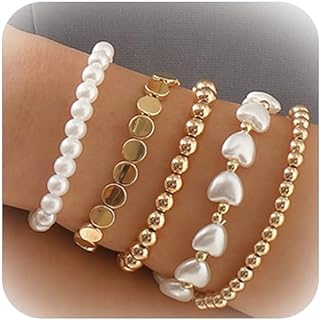 Harry and Henry Pearl Bracelets for Women Gold Bracelet Stack Layered Pearl Stretch Beaded Bracelets Set Layered Chain BraceletsCrystal Beads Bracelets Jewelry Gifts for Women Gilrs