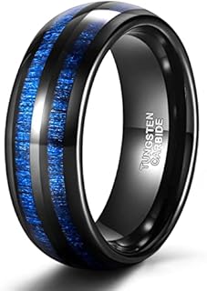 TRUMIUM 6mm 8mm Mens Tungsten Wedding Rings Blue Maple Wood Inlay Black Tungsten Carbide Ring Engagement Band Beveled Edges Comfort Fit Size 6-13