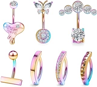 Vsnnsns 14G Belly Button Rings Belly Rings for Women Stainless Steel Belly Button Piercing Jewelry Belly Bars Curved Navel Ring Barbell Body Jewelry Piercing for Women Men 7Pcs 10MM