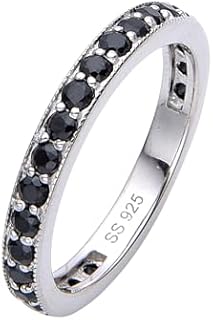 D'SIRE D'LIGHTFUL. D'AMOND. D'SIGNS. 2MM 925 Sterling Silver Black Spinel White Topaz Stackable Ring Eternity Wedding Engagement Band for Women Size 6-8