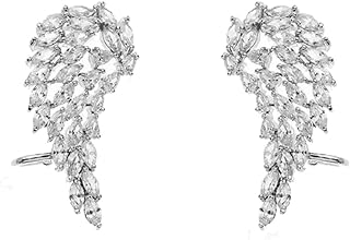 Silver-Plated Copper Angel Wing Stud Earrings with Cubic Zirconia, Latch Back Design, Ideal for Women and Girls, Unique Wing Design