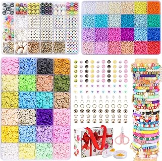 Friendship Bracelet Kit - 13000pcs Polymer Clay & Glass Seed Beads, 48 Colors, 6mm Heishi & 416 Letters Beads for Bracelet Making & Friendship Bead Creations