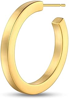 FAMARINE Square Tube Gold Hoop Earrings for Women 18K Gold Plated Hoops with Brushed Finished Chunky Earrings Gift