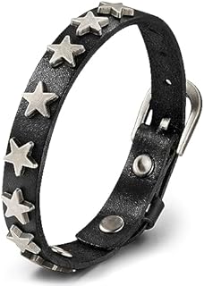 Punk Leather Studded Star Bracelet,Vintage Punk Bracelet for Men Women,Hip Hop Goth Punk Rock Bracelet,Leather Star Cuff Studded Wristband with Belt Buckle,Halloween Party Favors Accessories