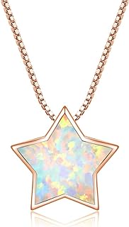 Women's Dainty Pink Opal Star Pendant Necklace with Fine Box Chain, Rose Gold-Plated - CiNily 14K Gold Plated Moon Star Design