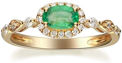 Gin & Grace 14K Yellow Gold Natural Zambian Emerald Ring with Natural Diamonds for women | Ethically, authentically & organically sourced Oval-Cut Emerald hand-crafted jewelry for her | Emerald Ring for women