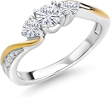 Stunning 3-Stone Blue Diamond Engagement Ring - Designed with Moissanite, Created Diamond, and Lab-Grown Diamond for Women - Perfectly Crafted in 925 Sterling Silver and 10K Yellow Gold