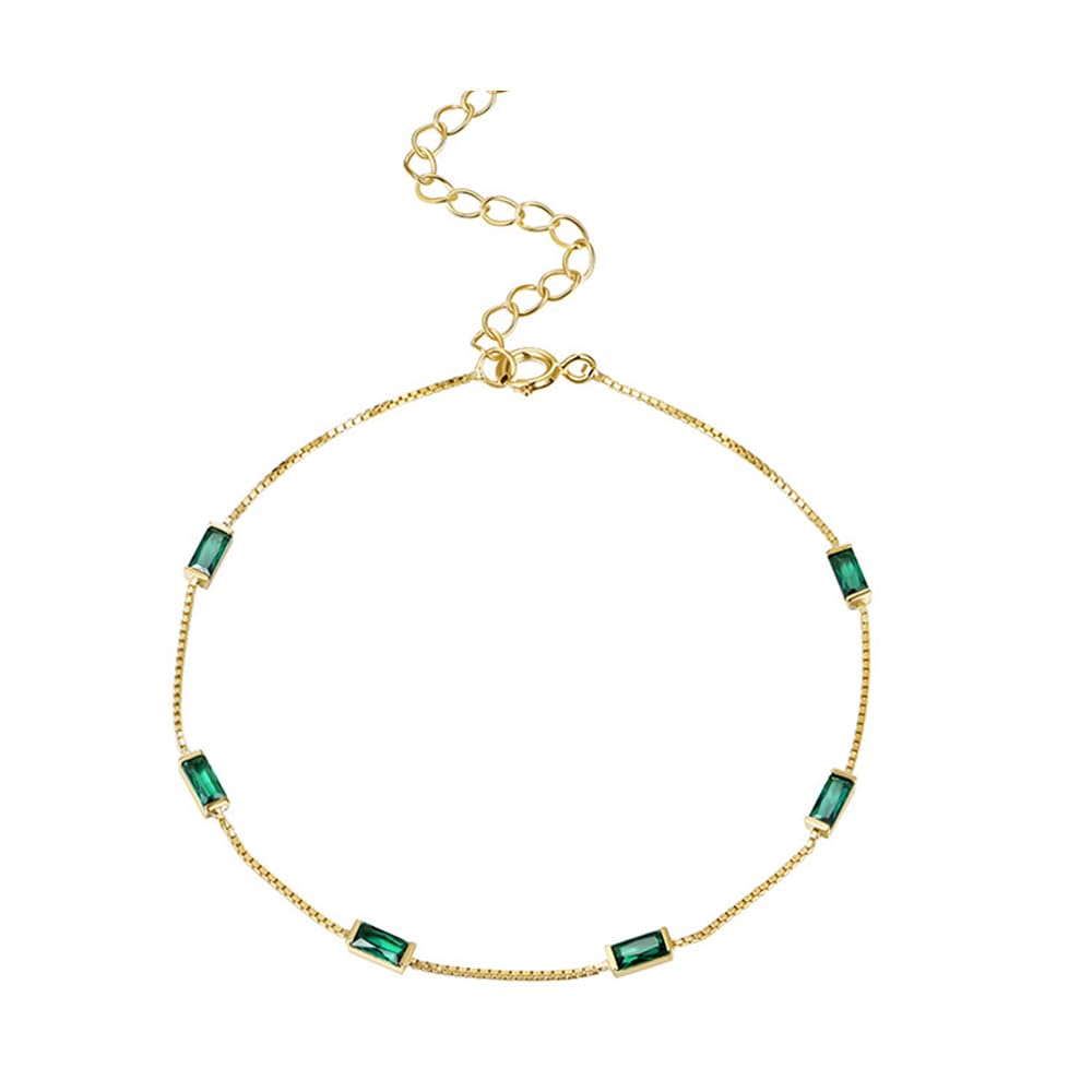 Elegant 14K Yellow Gold Bracelet with Square and Rectangle Emerald Sparkle, Adjustable Design Gemstone Bracelet, Birthday Gift for Women