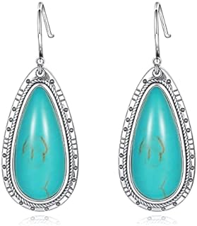 Sterling Silver Turquoise Earrings for Women: Teardrop Turquoise Dangle Earrings Vintage Style Western Jewelry Gift for Cowgirls (Turquoise Earrings)