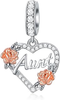 SLIACETE Aunt/Niece Charms for Bracelets 925 Sterling Silver Rose Flower Heart Dangle Charms Aunt/Niece Jewelry Birthday Gifts for Women Girls Auntie