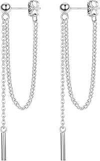 JeweBella Boucles d'Oreilles Pendantes en Argent Sterling 925 Plaqué Or Blanc 18k pour Femmes Hypoallergéniques avec Chaîne de 50mm, Idéales pour un Usage Quotidien et les Occasions Spéciales