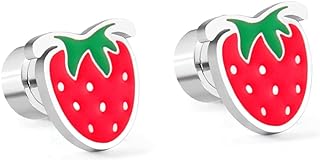 Women's Hypoallergenic Stainless Steel Strawberry Stud Earrings with Push Back Design - Nickel Free Dainty Jewelry
