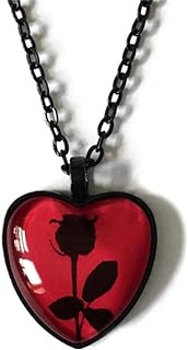 Black Rose Flower Heart Pendant Necklace For Women Dainty Chunky Red Glass Puffy Heart Love Choker Necklace Vintage Adjustable Chain Gothic Y2K Aesthetic Simple Jewelry Valentine Day Halloween Gifts