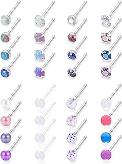 Prjndjw 20G Nose Rings Nose Studs for Women Opal Clear CZ Glow in the Dark Pearl Glitter Nose Rings Body Piercing Jewelry 2MM Straight Bar Curved Bar L Shaped Nose Rings