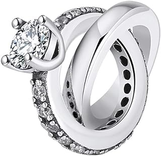 Ginger Lyne Collection Wedding Ring Set Engagement Charm for Bracelet or Necklace for Women Girls Hearts European Bead Clear Cubic Zirconia Sterling Silver