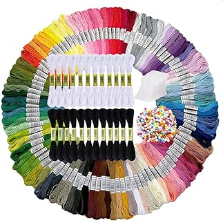 Embroidery Floss Rainbow Color, 100 Skeins Friendship Bracelet String Kit with 12 White & Black Embroidery Thread, 500 Beads and 12 Plastic Floss Bobbins for Cross Stitch DIY Bracelet Yarn Art Craft