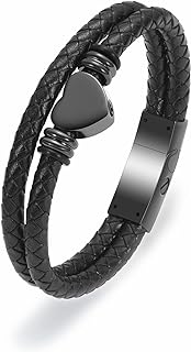 memorial jewelry Cremation Bracelet with Magnetic Clasp Beads Cowhide Multi-Layer Braided Leather Urn Bracelet for Men Women