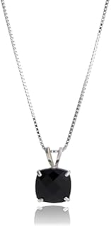 MAX + STONE 925 Sterling Silver 8mm Cushion Cut Birthstone Solitaire Pendant Necklace for Women with 18 inch Box Chain
