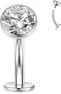 FUNLMO 14G Belly Button Ring Flat Back Belly Button Piercing Disc Bottom Belly Ring Titanium Navel Piercing Jewelry Internally Threaded Curved Navel Barbell