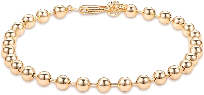 Loyata 14K Gold Plated Link Chain Bracelet with Lobster Claw Clasp and Dainty Pearl Accent - Elegant, Simple Women's Jewelry