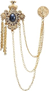 Crowned Gem Birthstone Brooch with Honorary Coin Chain and Pin Clasp for Men & Women: Elegant & Distinctive Alloy Lapel Pin