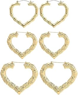 3 Pairs Bamboo Earrings Hollow Casting Hip-Hop Oversized Large Hollow Geometric Gold Hoop Earrings Set Hippie Party Costume Statement Jewelry