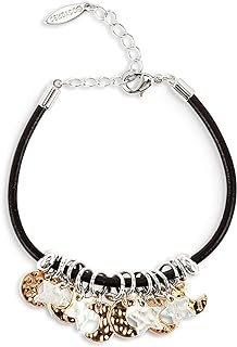 DEMDACO Moon and Star Metallic Tone One Size Fits Most Leather and Brass Charm Bracelet