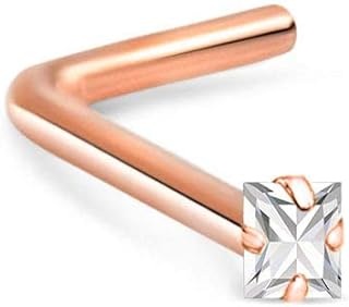 14k Rose Gold Square CZ Nose Ring with Secure 4-Prong Setting for Women, Elegant Design in 22G, 20G or 18G Options