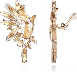 Vintage Rhinestone Statement Clip on Earrings Retro Crystal Drop Dangle Earrings Cluster Non Pierced Earrings for Women Girls