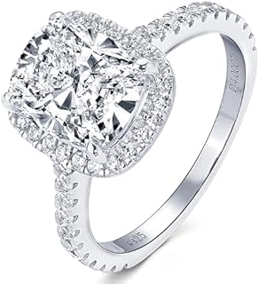 4CT Cushion Cut Moissanite Engagement Halo Rings for Women D Color VVS1 Lab Diamond Platinum Plated Sterling Silver Gift for Anniversary Wedding Promise Ring