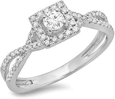 Dazzlingrock Collection 0.50 Carat (ctw) 14K Gold Round Cut Diamond Ladies Bridal Swirl Split Shank Halo Engagement Ring 1/2 CT
