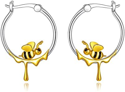 Sterling Silver Cat Hoop Earrings with Hinged Hoop Back Finding for Women, Bee-Inspired Design