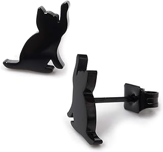 Steelmeup Stainless Steel Cute Black Cat Silhouette Post Stud Earrings Play Sit Jump