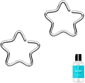 Anodized Titanium Star Nose Ring with Surgical Steel Clasps for Unisex - 16G Elegant Star Design for Various Piercings, 2-Pack