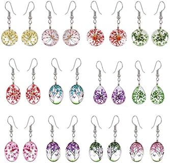 Vibrant Multicolor Flower Dangle Earrings Set (4-12 Pairs) - French Wire Back, Eco-friendly Brass Material for Women and Girls - Tree and Ball Design Options